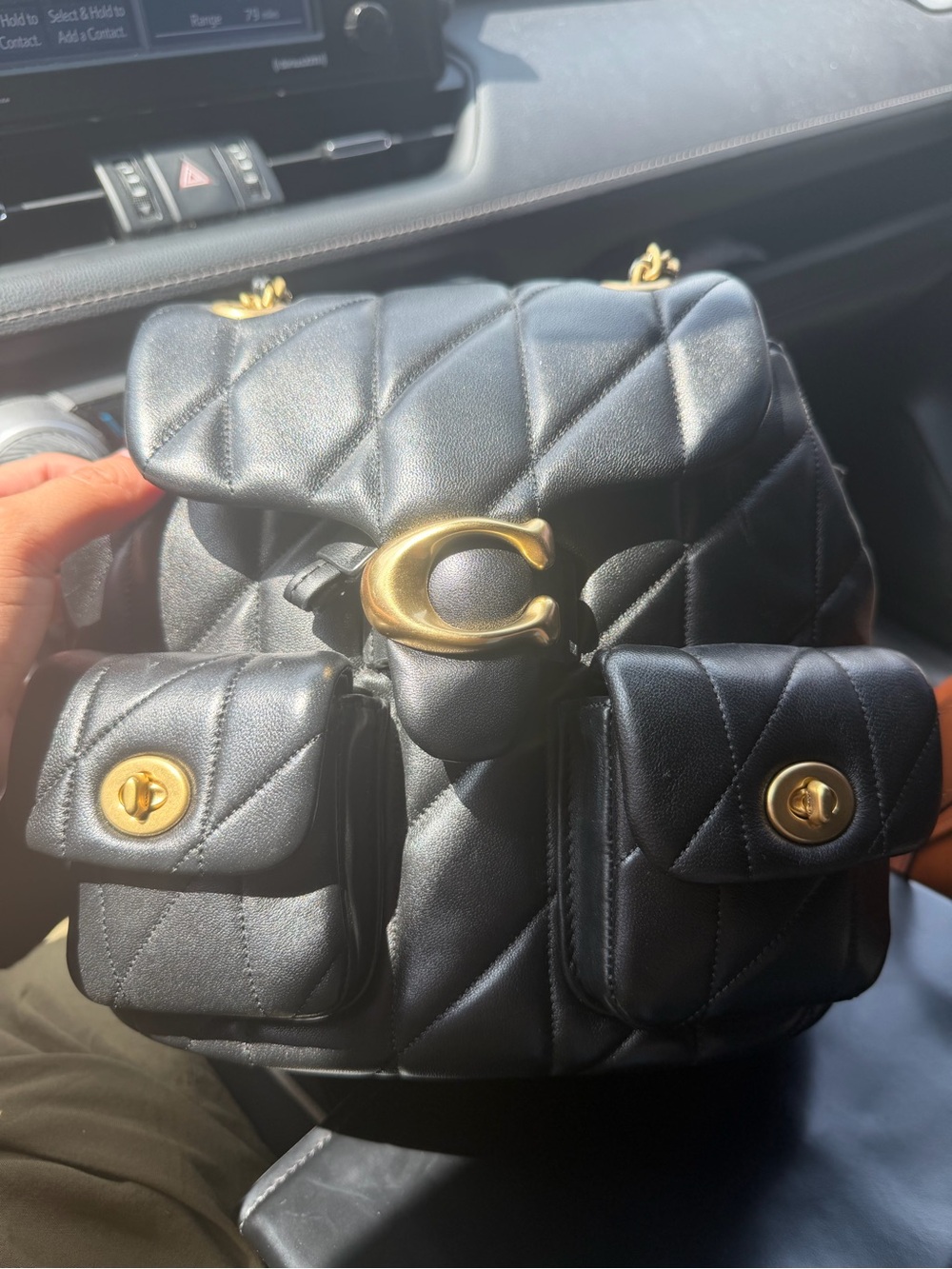 Coach Black Tabby Leather Backpack with Gold Hardware